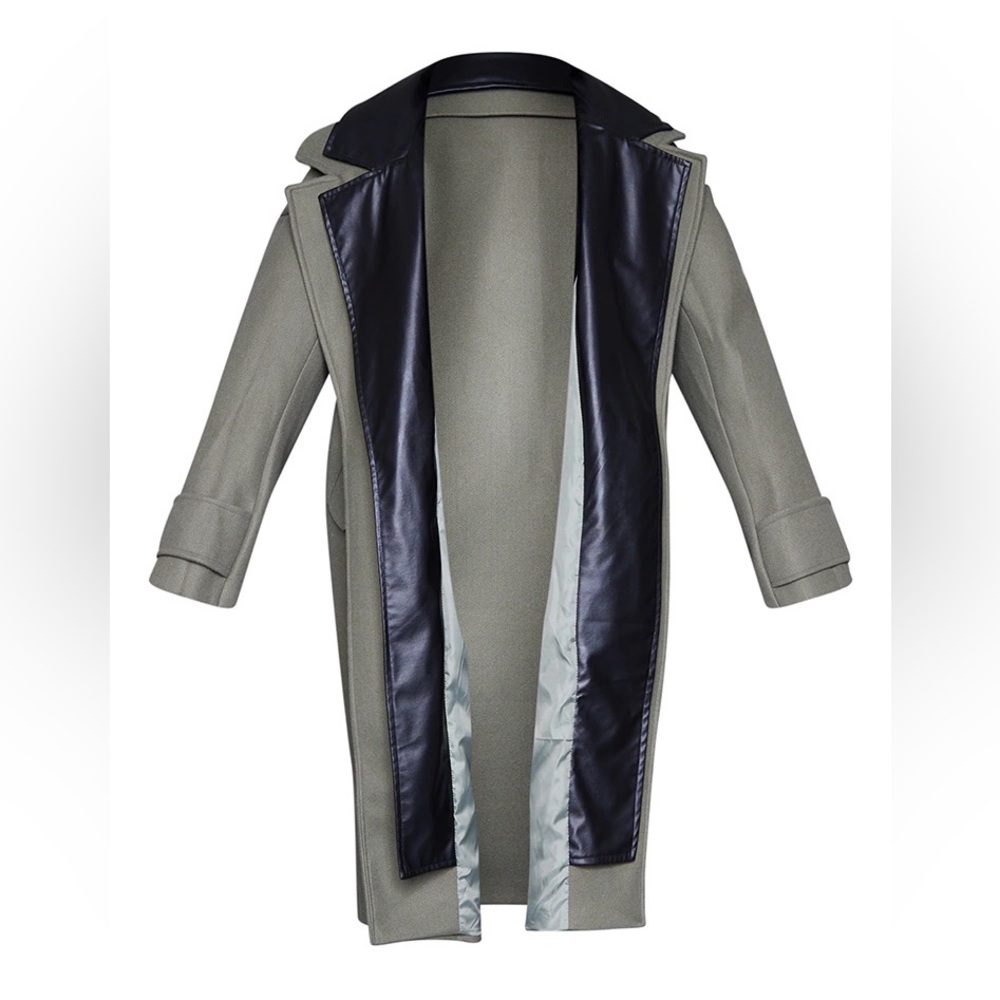 Oversized Faux Leather Collar Coat